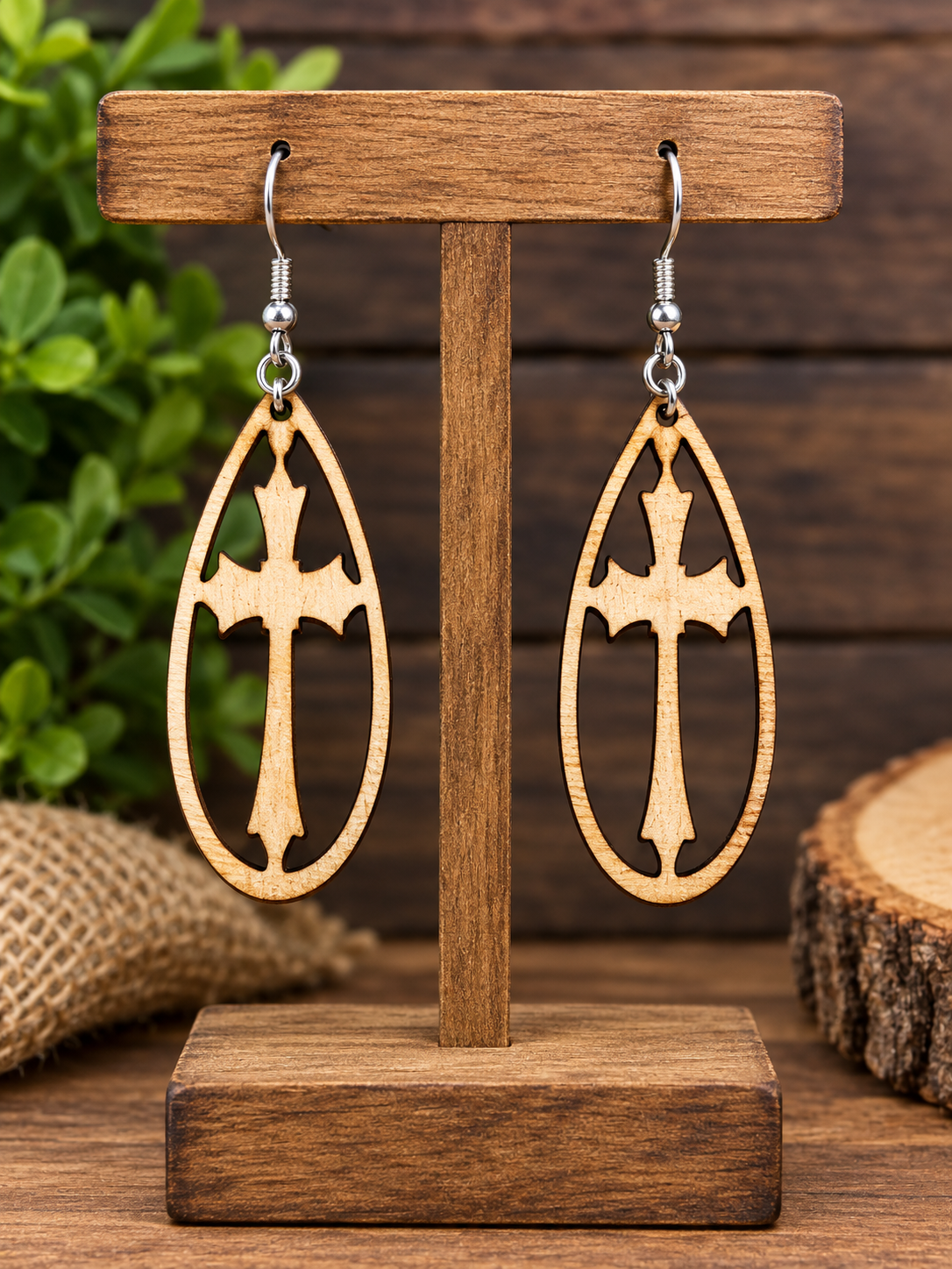 Custom Wooden Cross Earrings