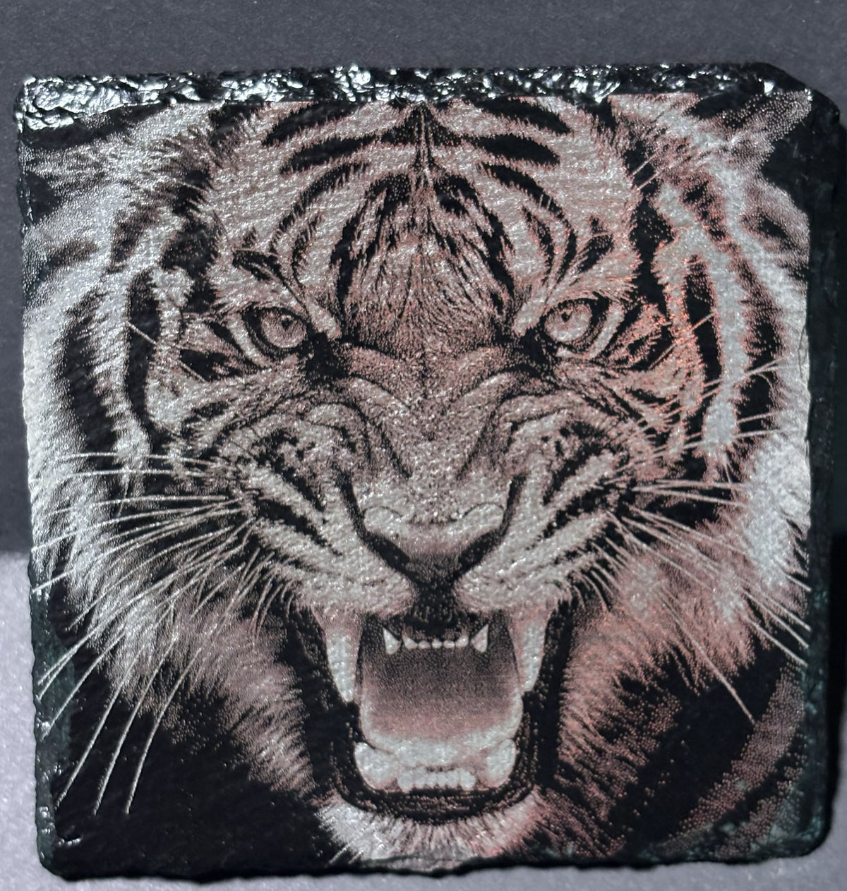 Slate custom engraved coaster set of 4 with Tiger design