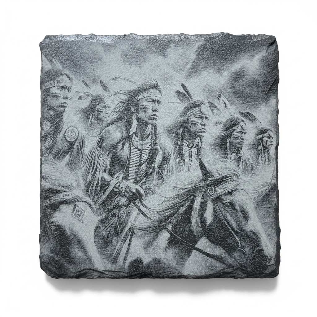 Slate Coaster with American indian Scene set of 4